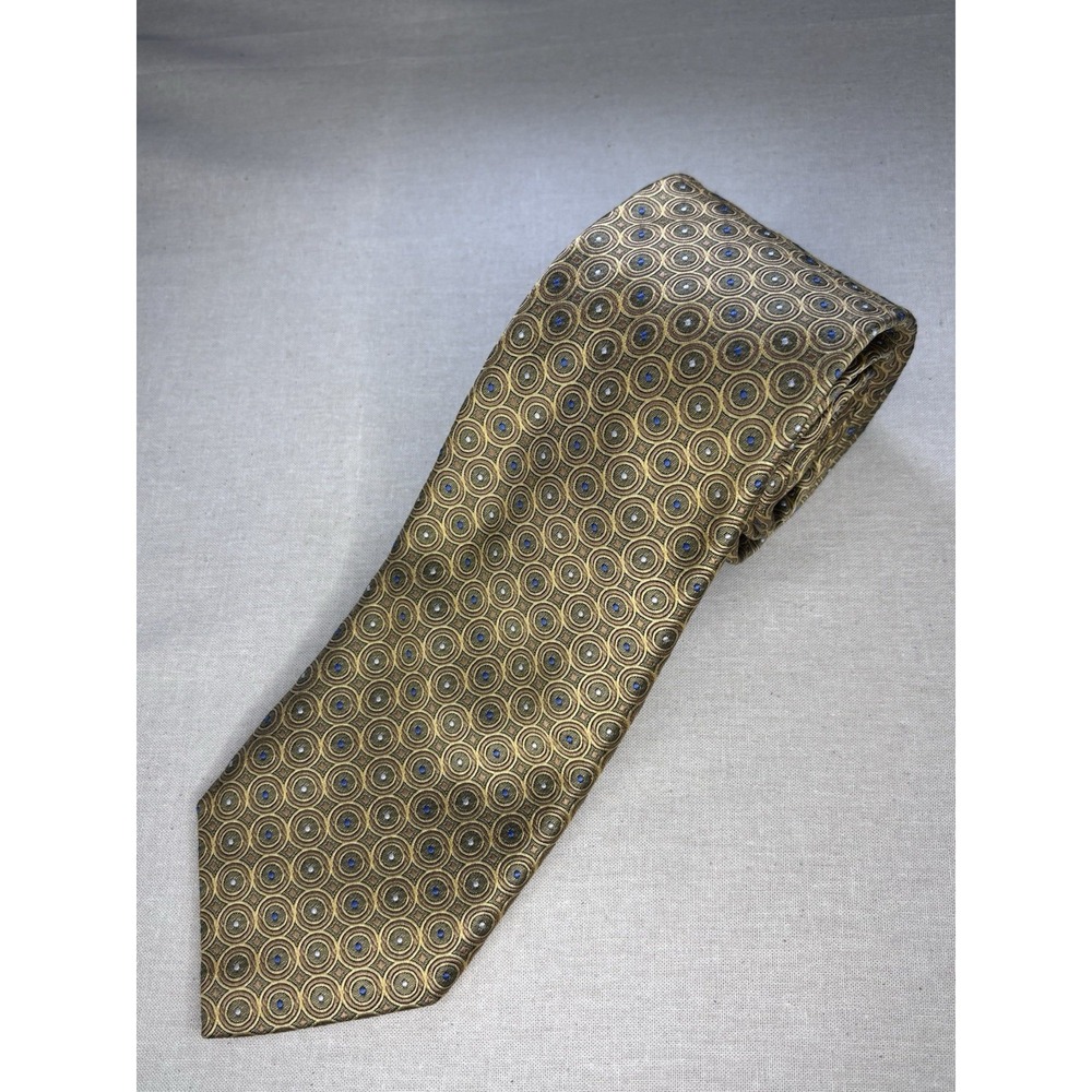 Robert Talbott Men's Silk Geometric Jacquard Tie Gold/Blue Logo One Size
